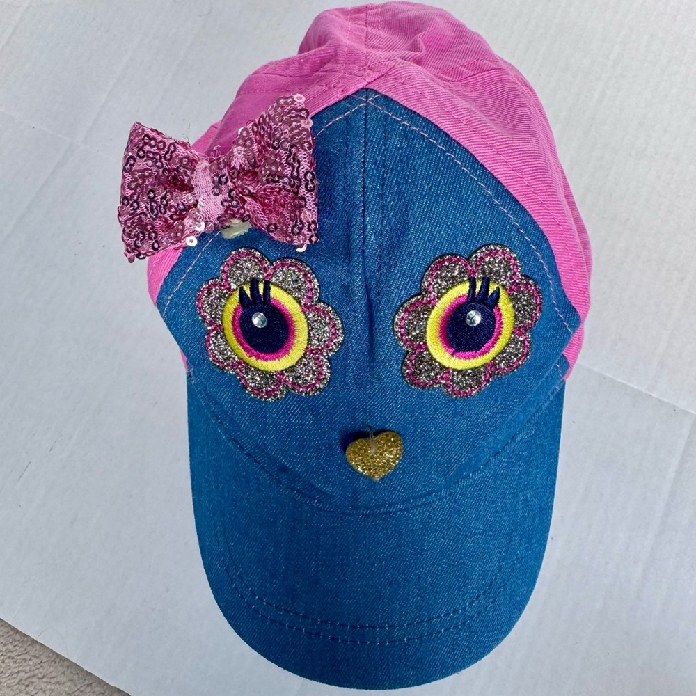 NWOT Claire's pink & blue denim, glitter, sequins adjustable cap